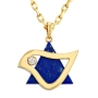 18K Gold Star of David Dove Pendant with Diamond & Lapis Lazuli - 1