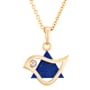 18K Gold and Lapis Lazuli Dove of Peace & Star of David Diamond Pendant Necklace (Choice of Color) - 5
