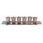 Yair Emanuel Textured Nickel Set of 6 Small Kiddush Cups with Tray (Silver / Rainbow) - 1