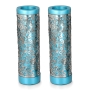 Yair Emanuel Floral Pomegranate Candlesticks with Metal Cutout – Turquoise - 1