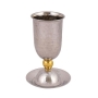 Yair Emanuel Hammered Stainless Steel Kiddush Cup and Saucer with Smooth Ball Stem - 1
