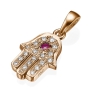 Yaniv Fine Jewelry 18K Rose Gold and Diamond Hamsa Pendant With Red Ruby - 2