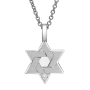 18K Gold Double Star of David Pendant Necklace With Diamond - 6