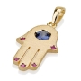 Yaniv Fine Jewelry 18K Yellow Gold Hamsa Pendant with Blue & Pink Sapphire Stones - 1
