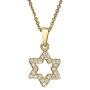 18K Gold Star of David Outline Women's Pendant With White Diamonds - 2