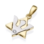 18K Yellow Gold Star of David Pendant Necklace With 18K White Gold Dove and Diamond - 1