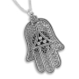 Traditional Yemenite Art Handcrafted Sterling Silver and Gemstone Hamsa Necklace With Rope Design - 4