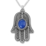 Traditional Yemenite Art Handcrafted Sterling Silver and Gemstone Hamsa Necklace With Rope Design - 5