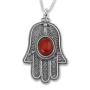 Traditional Yemenite Art Handcrafted Sterling Silver and Gemstone Hamsa Necklace With Rope Design - 10