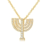 18K Gold Menorah Pendant Necklace With White Diamonds By Yaniv Fine Jewelry - 1