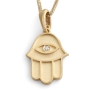 14K Gold Hamsa Pendant Necklace With White Diamond (Choice of Colors) - 2