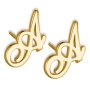 24K Yellow Gold Plated Allegro Script Initial Earrings - 1