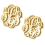 24K Yellow Gold Plated Cursive Monogram KK Initial Earrings - 1