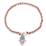 Red String Silver Hamsa Bracelet with Blue Gem Stone - 1