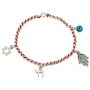 Red String Silver Bracelet with Multiple Jewish Charms - 1