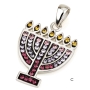 925 Sterling Silver Menorah Pendant with Crystal Stones (Choice of Colors) - 4