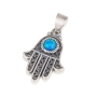 Ornate Sterling Silver Hamsa Pendant Necklace With Opal Stone - 1