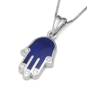 14K Gold Hamsa Pendant Necklace with Diamond Points