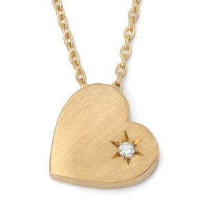 14K Gold Heart Necklace with Single Diamond