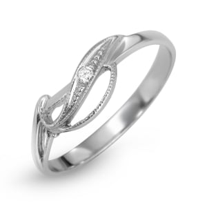 14K White Gold and Diamond Ring With Wavy Design