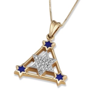 14K Yellow Gold & Blue Enamel Star of David Triangle Diamond Pendant