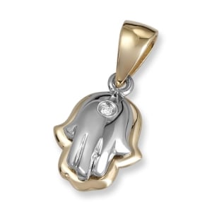 14K Gold Hamsa Pendant with Diamond