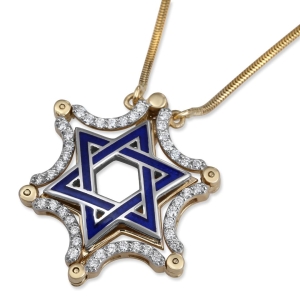 14K Yellow & White Gold Extendable Magnetic Star of David Diamond Necklace