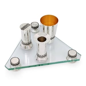 Bier Judaica 925 Sterling Silver Lattice 4 Piece Havdalah Set