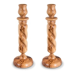 Solid Spiral: Olive Wood Candlesticks (Large)