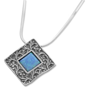  Sterling Silver Square Framed Opal Necklace