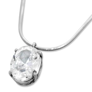  Sterling Silver Zircon Oval Necklace