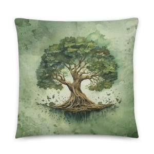 Blooming Tree of Life Green Decorative Pillow