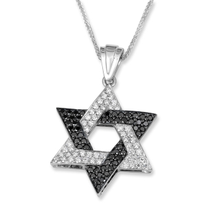Anbinder Jewelry Designer 14K White Gold Star of David Pendant With White and Black Diamonds
