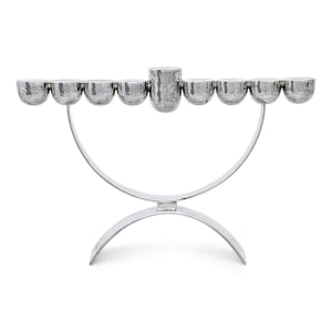 Bier Judaica 925 Sterling Silver Hammered Hemispheres Modern Hanukkah Menorah