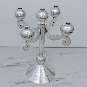 Bier Judaica 925 Sterling Silver Handcrafted Candelabra With Spherical Design
