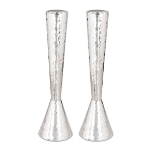 Bier Judaica Sterling Silver Hammered Cone Shabbat Candlesticks