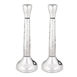 Bier Judaica Sterling Silver Hammered Tulip Shabbat Candlesticks