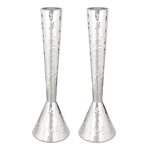 Bier Judaica Sterling Silver Tall Hammered Cone Shabbat Candlesticks