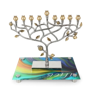 Jordana Klein Glass Hanukkah Menorah Tray – Colorful Hanukkah