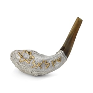 Barsheshet-Ribak English/Hebrew Customizable Silver-Plated Shofar With Star of David