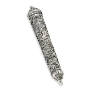 Handcrafted Sterling Silver Mezuzah Case With Filigree Design By Traditional Yemenite Art