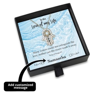 Love of My Life Gift Box With Sterling Silver Hamsa & Gold Star of David Necklace - Add a Personalized Name For Someone Special!!!