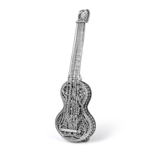 Traditional Yemenite Art Handcrafted Sterling Silver Standing Guitar Besamim Spice Box