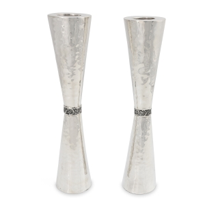 Handcrafted Tapered Sterling Silver Candlesticks With Hammered Finish By Traditional Yemenite Art