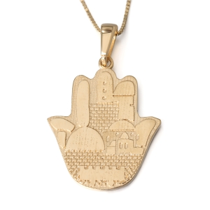 14K Gold Jerusalem Hamsa Pendant
