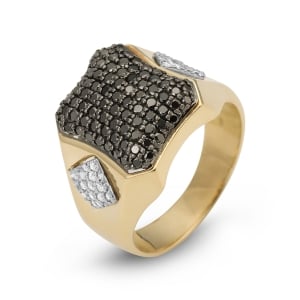 14K Gold White and Black Diamond Men's Ring