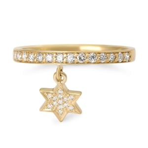 14K Gold Women's Dangling Star of David Ring with Diamonds - Yellow or White Gold