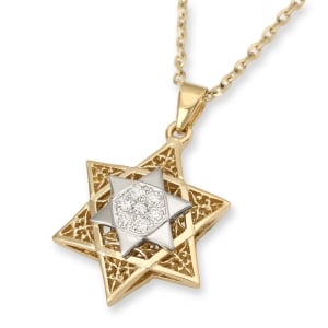 Women's 14K Gold Dainty Star of David Pendant with Diamonds - Color Option