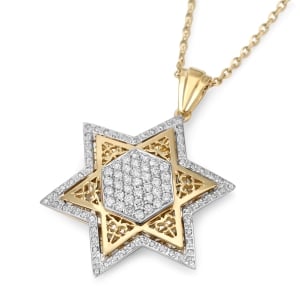 14K Gold Women's Star of David Pendant Lined with Diamonds (Color Option)