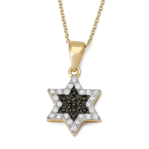 14K Gold White & Black Diamond Star of David Pendant for Women